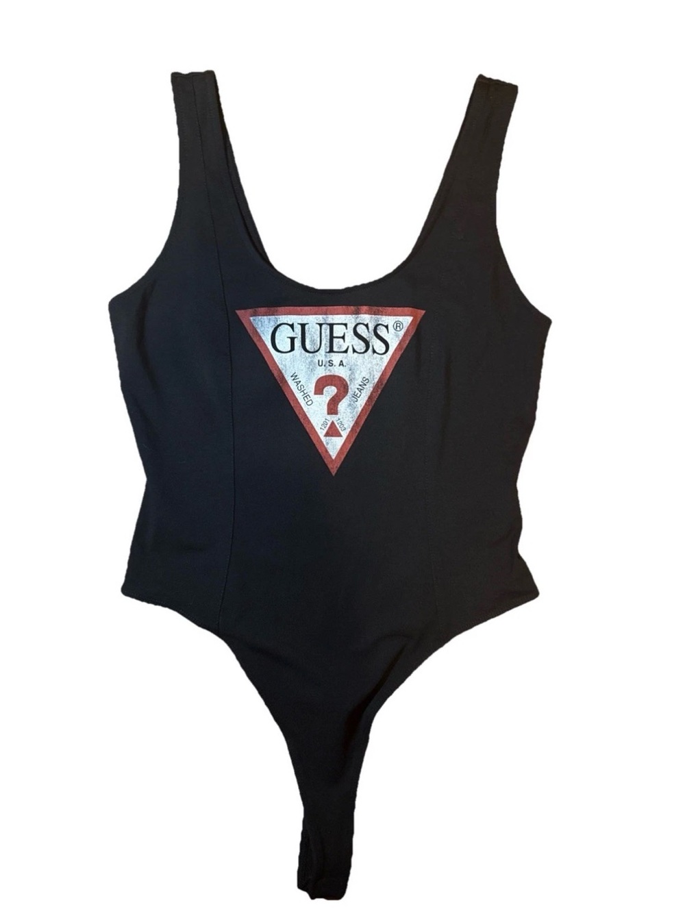 GUESS Black Bodysuit with Red Triangle Logo